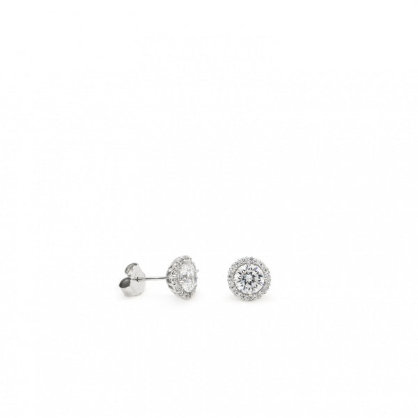 Petites boucles d'oreilles brillantes avec quartz adamantin taille ronde et zircone