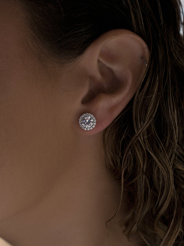 Small Brilliant Earrings with Round Cut Adamantine Quartz and 9 mm Zirconia