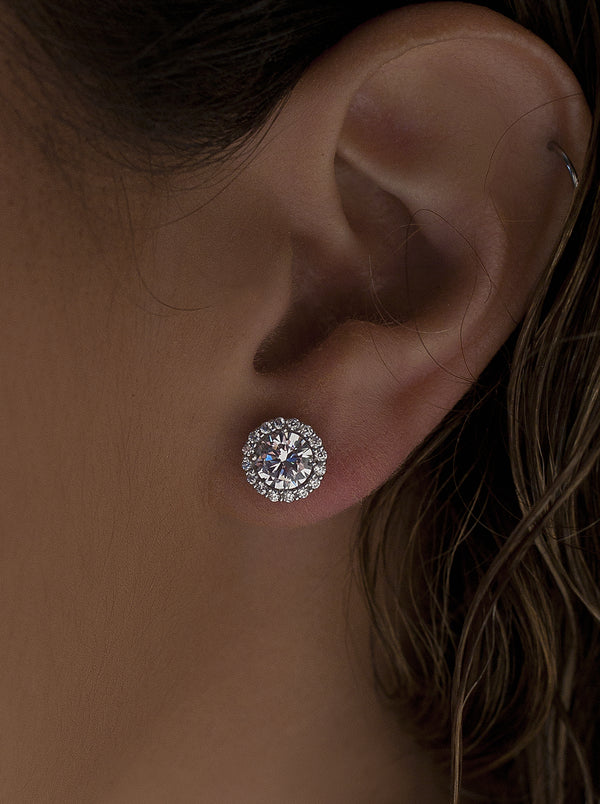 Small Brilliant Earrings with Round Cut Adamantine Quartz and 9 mm Zirconia