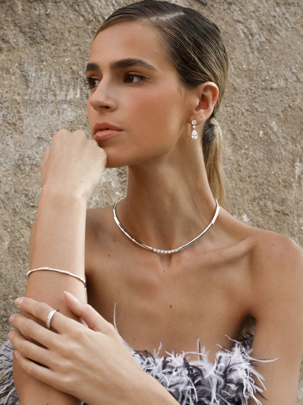 Small Festive and Monochrome Silver Bridal Earrings