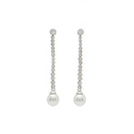 Long Pearl Earrings Silver Elegant Design with Zirconia