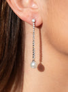 Long Silver Pearl Earrings Elegant Design with Zircons
