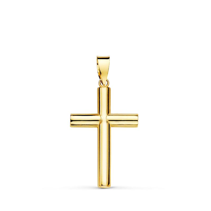 18K Yellow Gold Cross Smooth Hollow Tube. 21x14x3mm