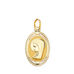18K Yellow Gold Oval Virgin Girl Medal With Carved and Openwork Edge 19x12 mm