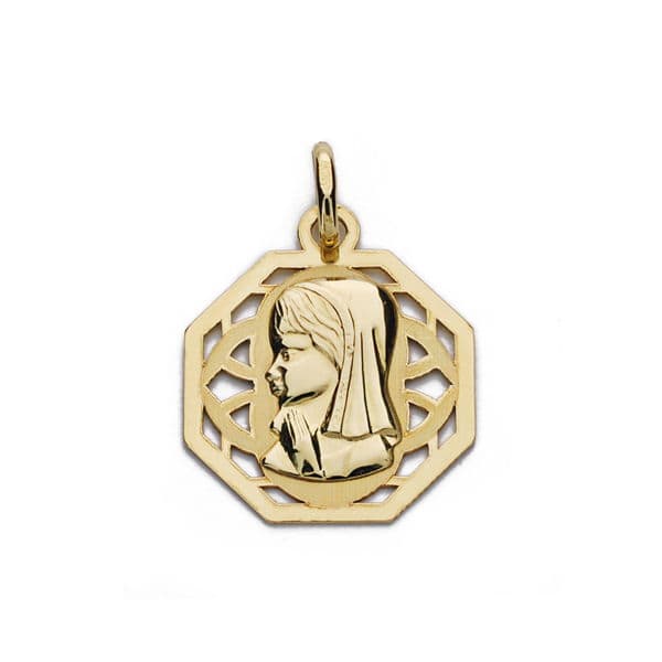 Médaille Vierge Fille 18K Cadre Ajouré 17x14 mm