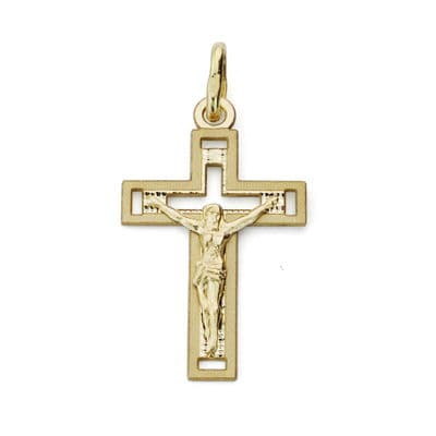 18K Cross With Christ Carved 22x13 mm