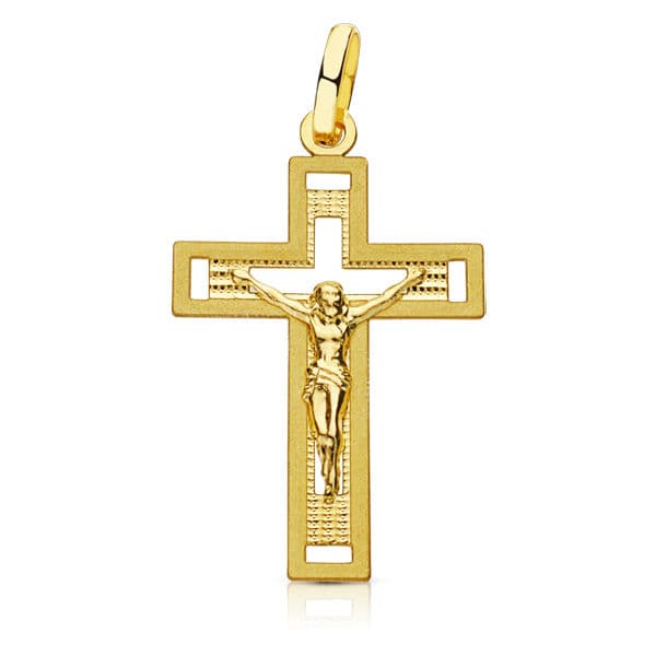 18K Cross With Christ Carved 28x17 mm