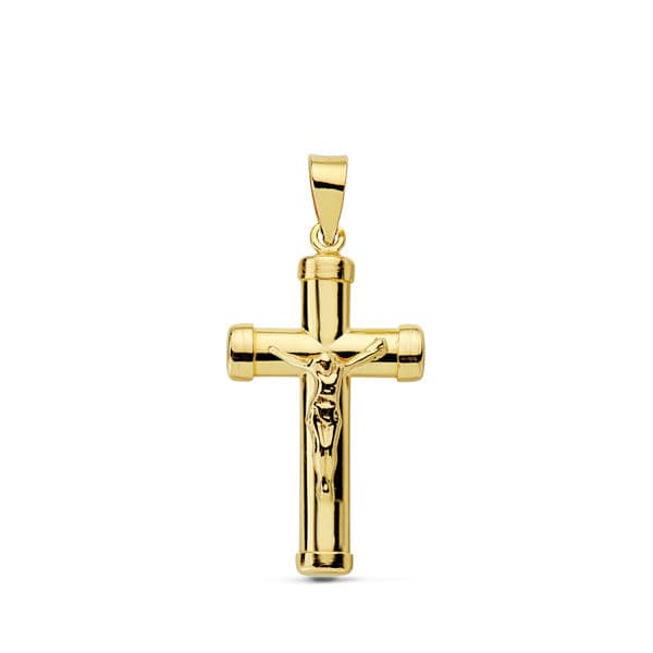 18K Cross With Christ Oval Stick 24x13 mm