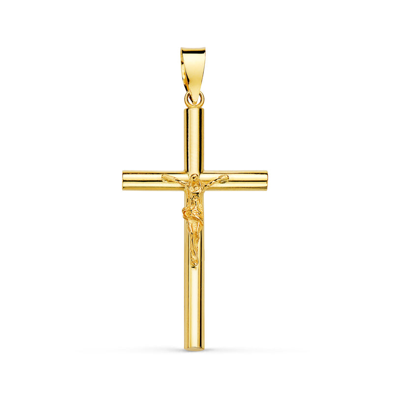 Croix en or jaune 18 carats avec tube creux Christ 2,2 mm. 29x17mm