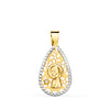 18K Bicolor Gold Medal Virgin Girl Openwork Carved Edges 19x12 mm