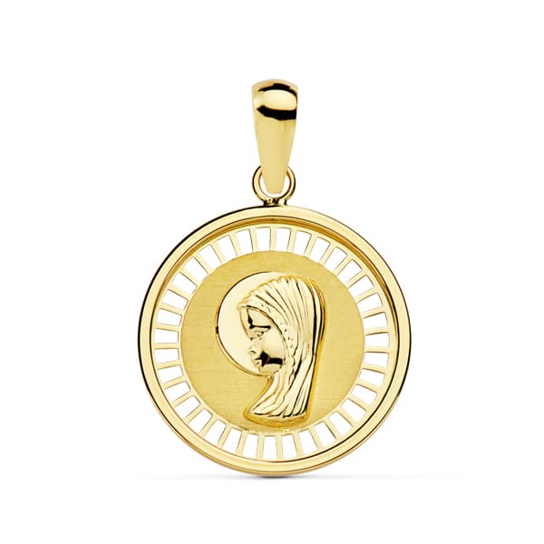 Médaille Vierge Fille 18K Cadre Ajouré 18 mm