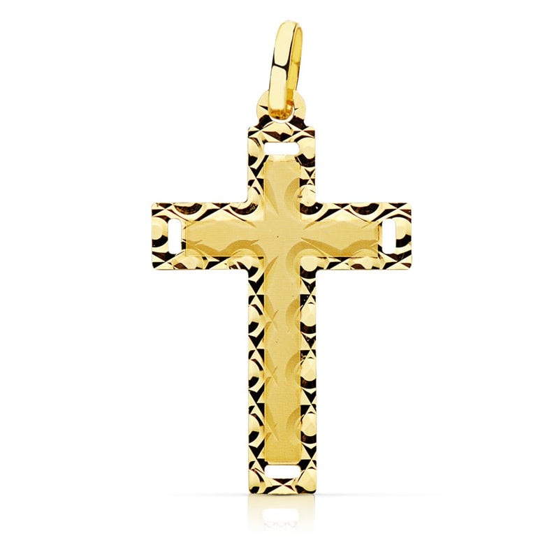 18K Cross Without Christ Carved 28x17 mm
