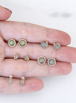 Silver Button Earrings with Labradorite Circular Design Gold Plated