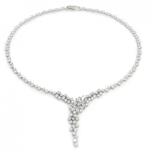 Rigid Silver Party Necklaces with Linear and Floral Design