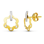 18K Bicolor Gold Flower Earrings 11X8 mm Pressure