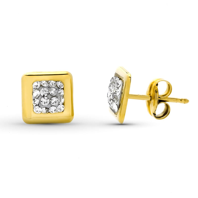 18K Yellow Gold Square Earrings 6.5X6.5 mm Pressure