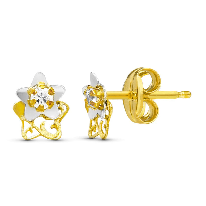 18K Bicolor Gold Star Earrings 6X5 mm