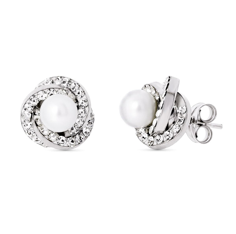 18K White Gold Pearl Knot Earrings 9X9 mmPressure closure