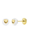 Boucles d'oreilles Perle et Coeur Or Jaune 18 Carats Fil 5 mm