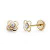 18K Yellow Gold Earrings Clover 5 mm Pearl 2 mmthread