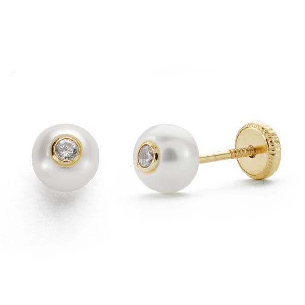 18K Pearl and Zirconia Earrings 5 ​​mm Thread