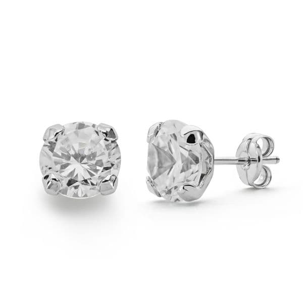 18K White Gold Earrings Claws Zirconia 7X7 mm