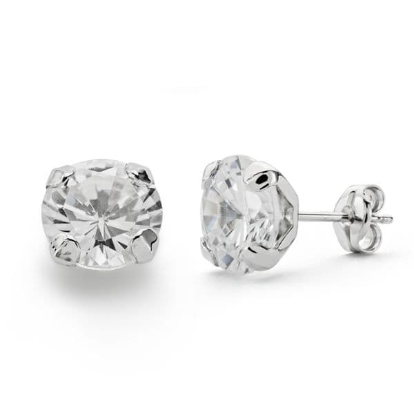 18K White Gold Claws Zirconia Earrings 7.5 mm