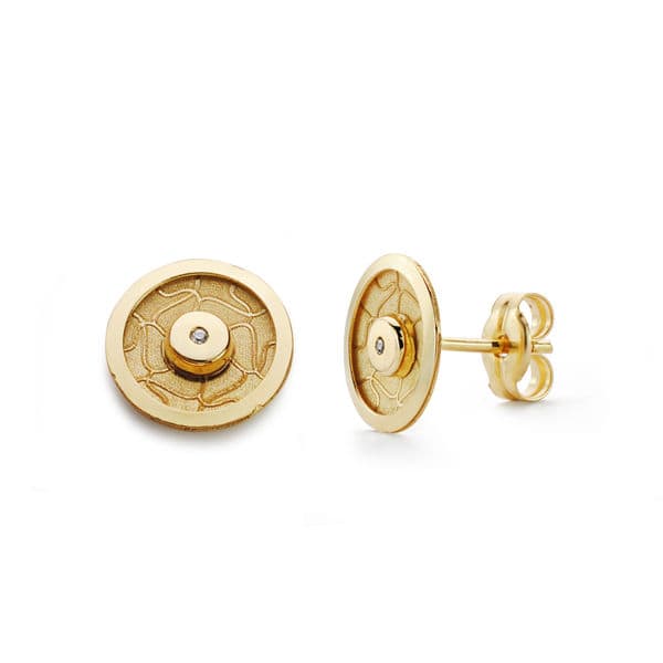 18K Yellow Gold Round Zirconia Earrings 8.5 mm