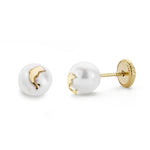 18K Yellow Gold Pearl and Dolphin Earrings 6 mm Thread