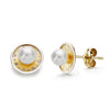 18K Bicolor Gold Round and Pearl Earrings 8 mm Pressure