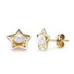 18K Yellow Gold Star and Pearl Earrings 8X8 mm