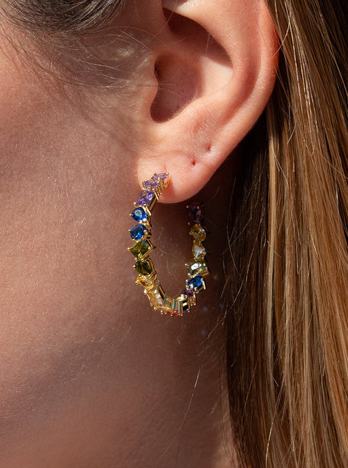 Gold Plated Silver Hoop Earrings Multicolor Design