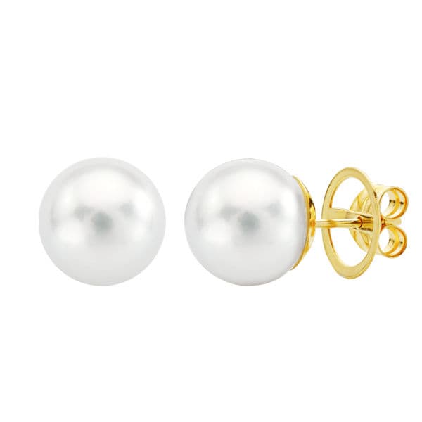 18K Yellow Gold Australian Pearl Earrings 10.5 to 11 mm Push Back