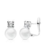 Boucles d'oreilles en or blanc 18 carats avec perles et zircones 11x6,5 mm