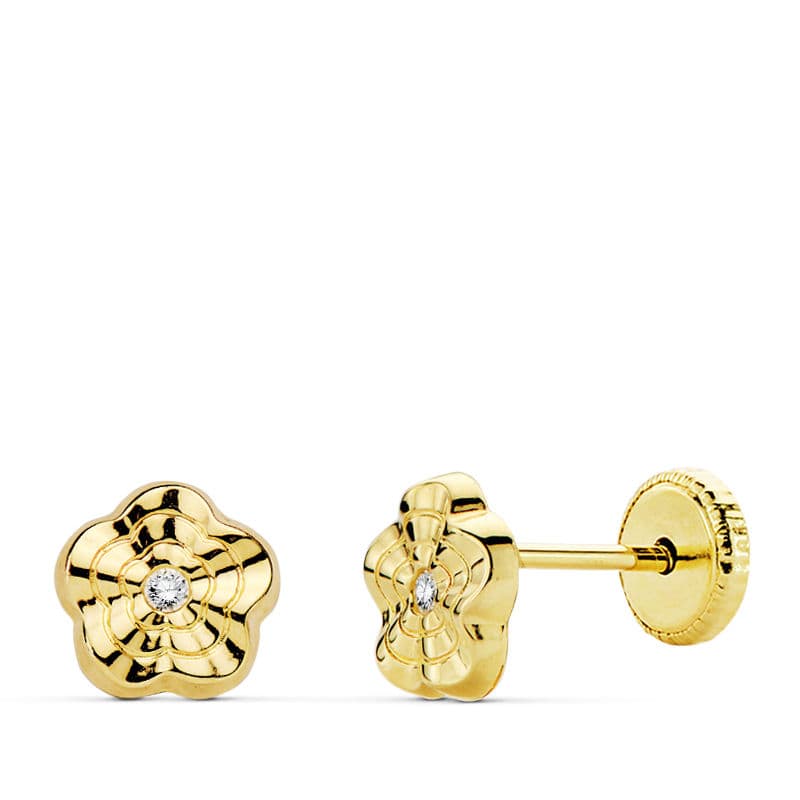 18K Yellow Gold Flower Waves Earrings 6X6 mm