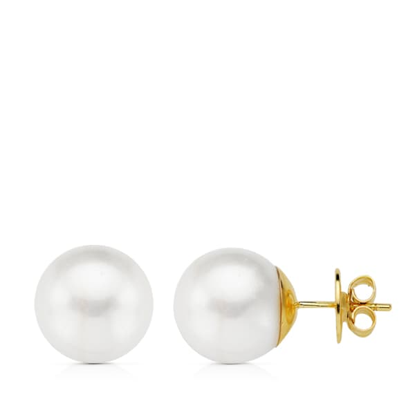 18K Yellow Gold Australian Pearl Earrings 11.5-12 mm Push Back