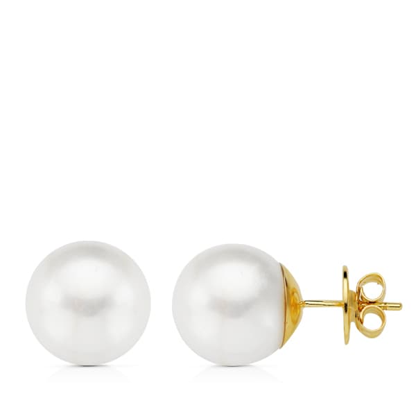 18K Yellow Gold Australian Pearl Earrings 12-12.5 mm Push Back