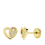 18K Yellow Gold Heart Zirconia Earrings 7X6 mm