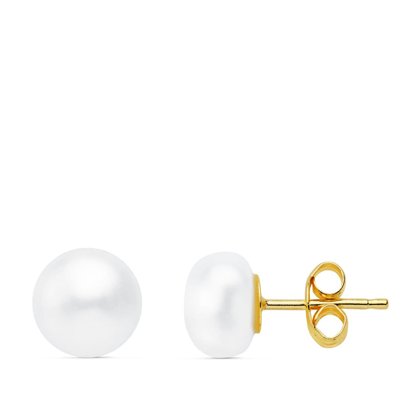 18K Yellow Gold Button Pearl Earrings 7 mm Pressure Closure