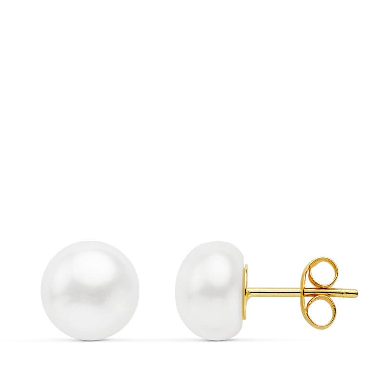 18K Yellow Gold Button Pearl Earrings 8-8.5 mm