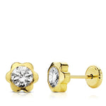 18K Yellow Gold Daisy Zirconia Earrings 6 mm