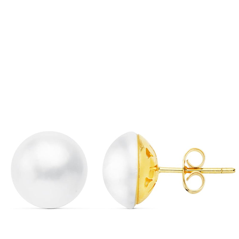 18K Yellow Gold Earrings Japanese Pearl 12 mm Push Back