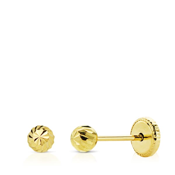 18K Pendientes Oro Amarillo Bola Tallada 3 Mm Tuerca