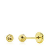 18K Yellow Gold Earrings Carved Ball 4mm Nut