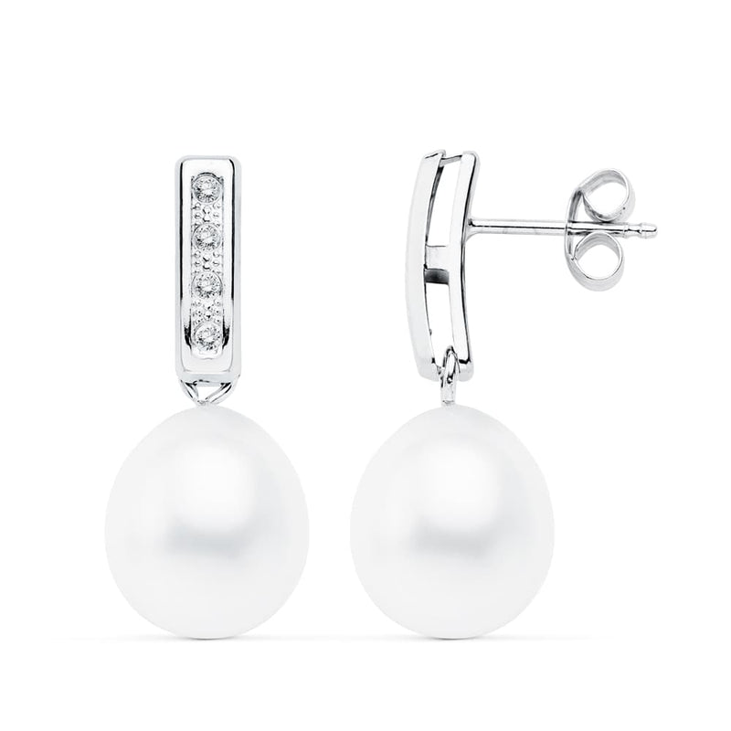 Boucles d'oreilles perles en or blanc 18 carats 24x9 mm