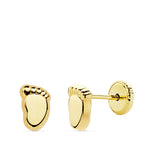 18K Yellow Gold Smooth Baby Foot Earrings 6.5X4 mm