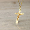 18K Yellow Gold Cross With Christ Carved 34x19 mm