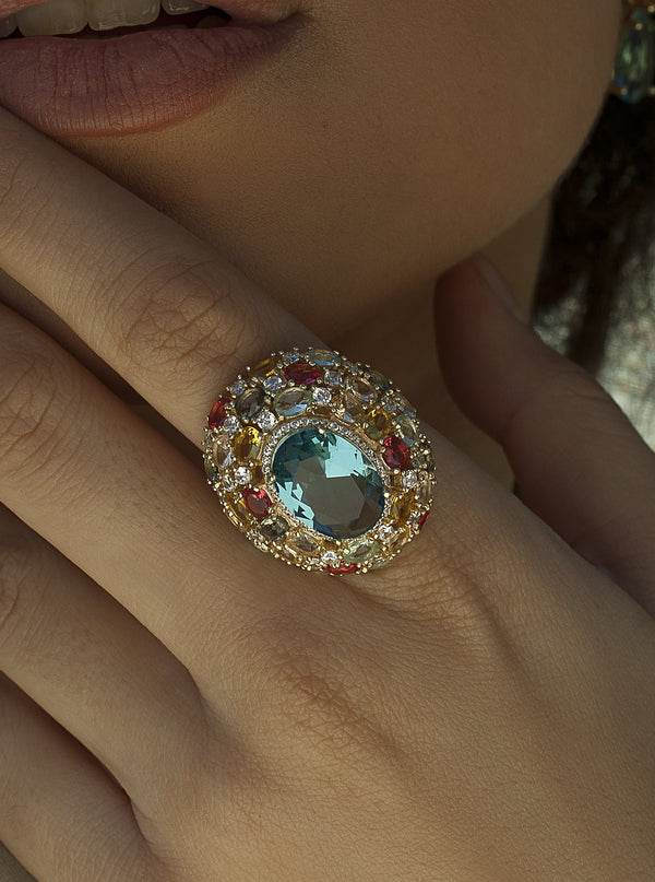 Ring with colored stones in bright tones