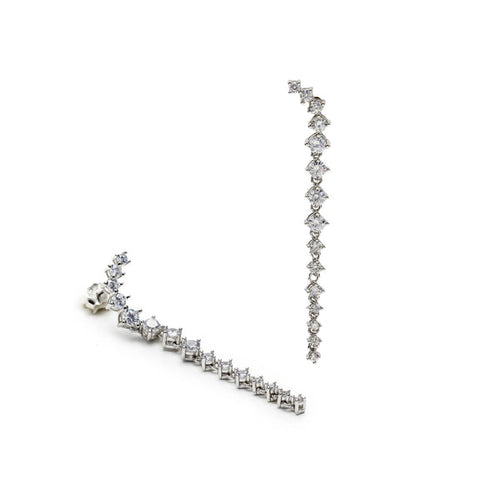 Longues boucles d'oreilles pendantes en argent brillant style mariée