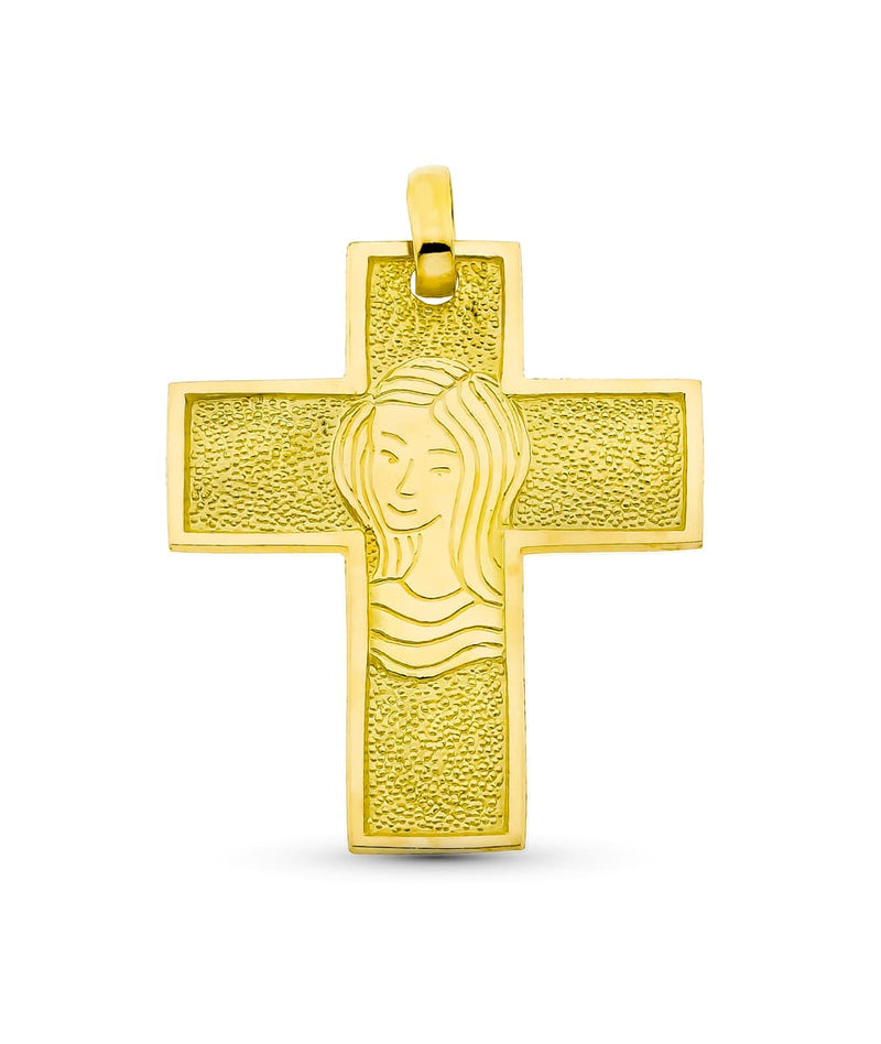 18K Yellow Gold Virgin Cross 30x25 mm